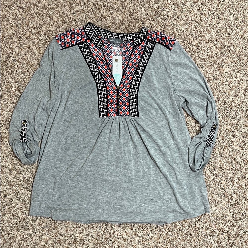 Gray Geometric Patterned Women's Top